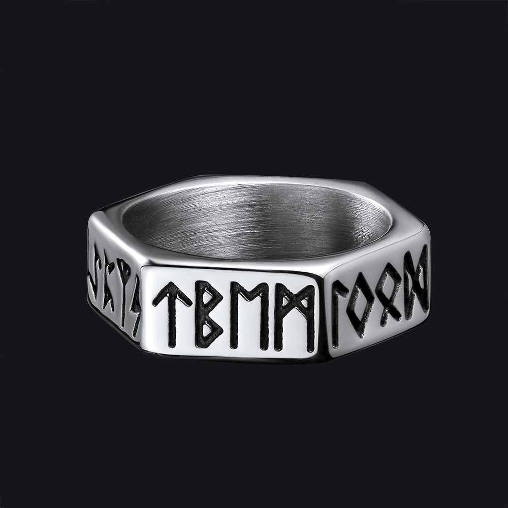 Norse Viking Hexagon Runes Band Ring For Men