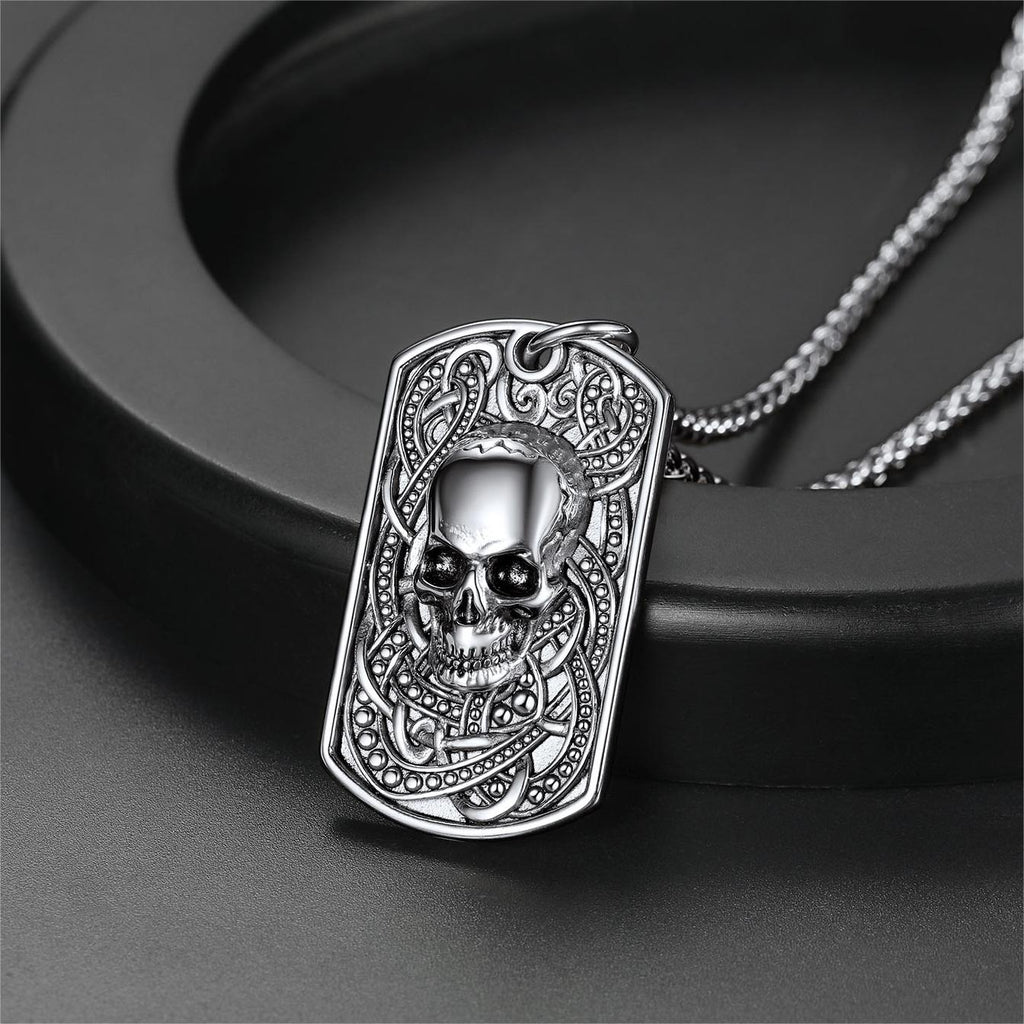 Gothic Skull Dog Tag Pendant Necklace For Men