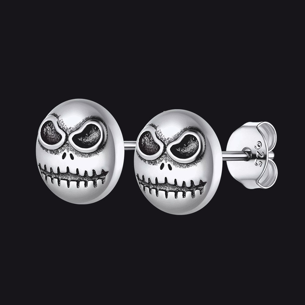 Silver Jack Skellington Stud Earrings For Men Halloween Gift