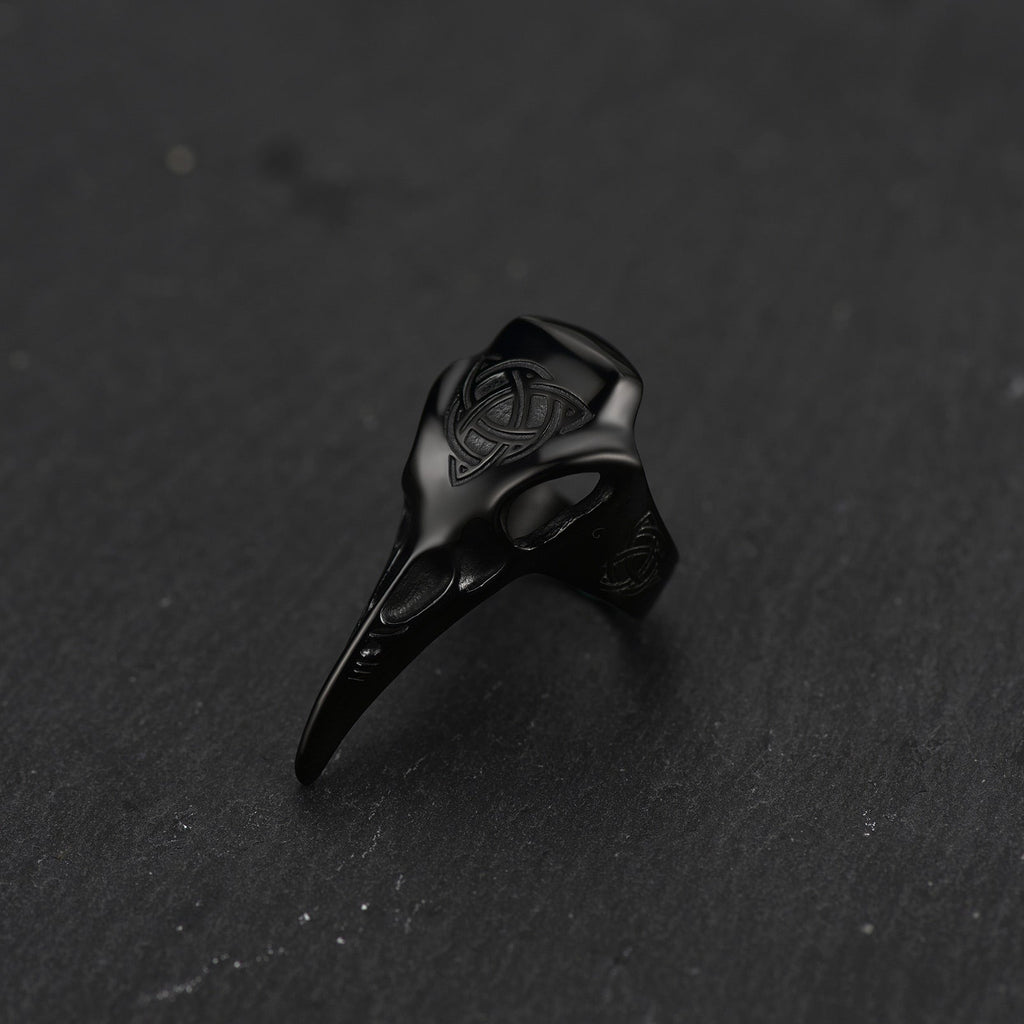 Viking Raven Skull Ring With Celtic Knot For Men