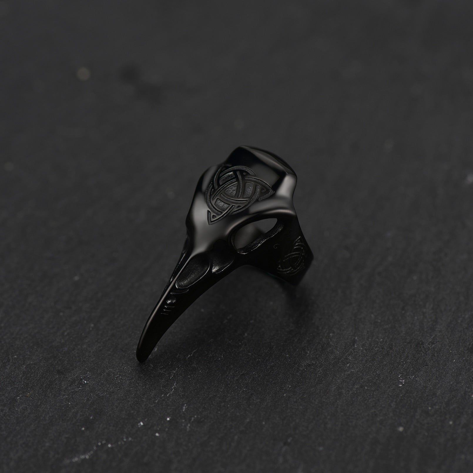 Viking Raven Skull Ring With Celtic Knot For Men