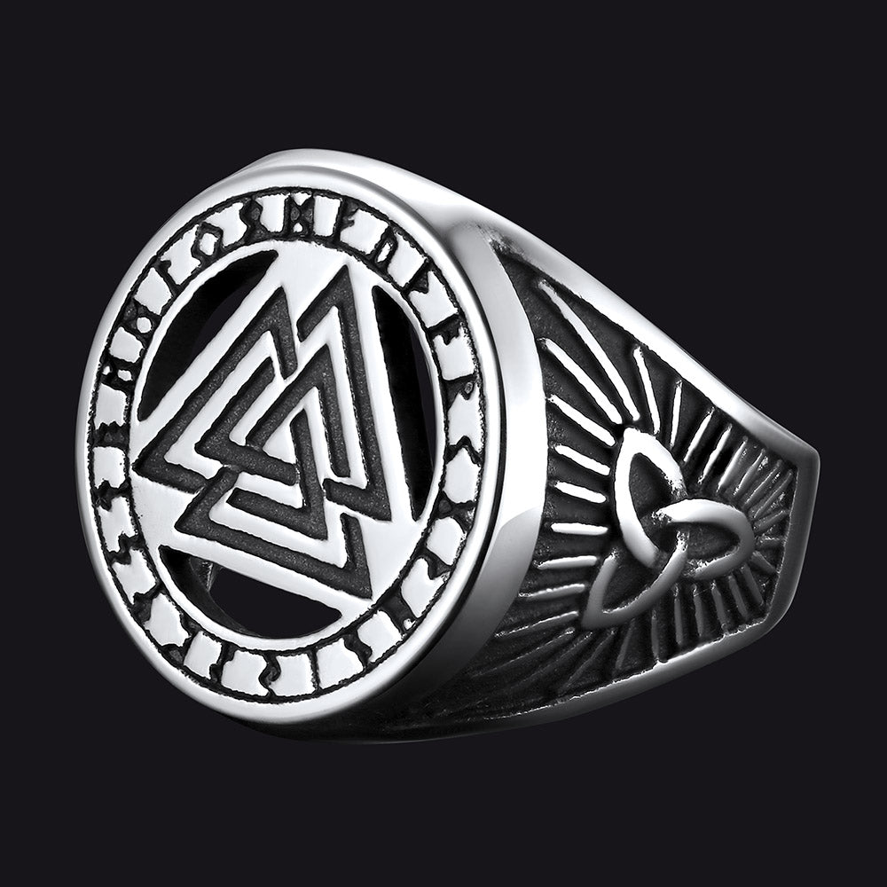 Viking Rune Valknut Signet Ring With Celtic Knot