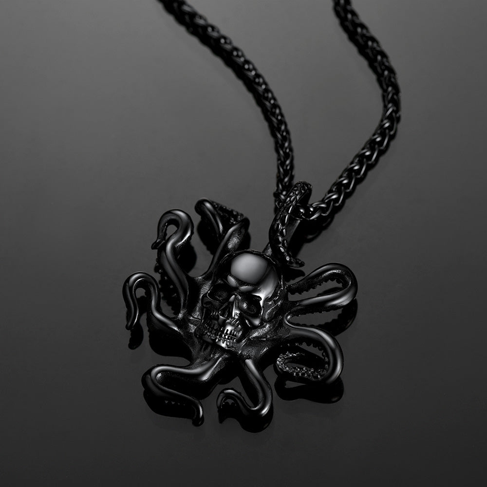 Gothic Octopus Skull Necklace For Men