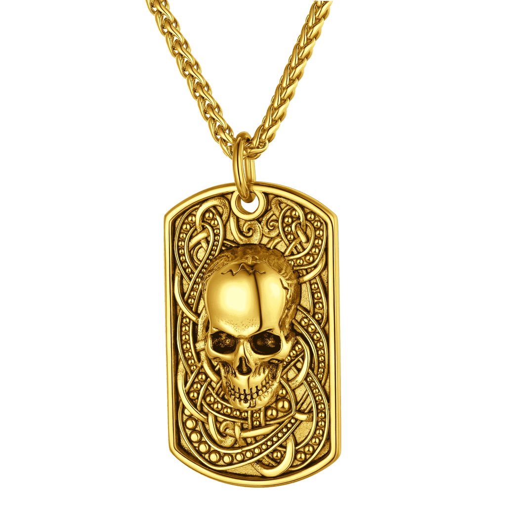 Gothic Skull Dog Tag Pendant Necklace For Men