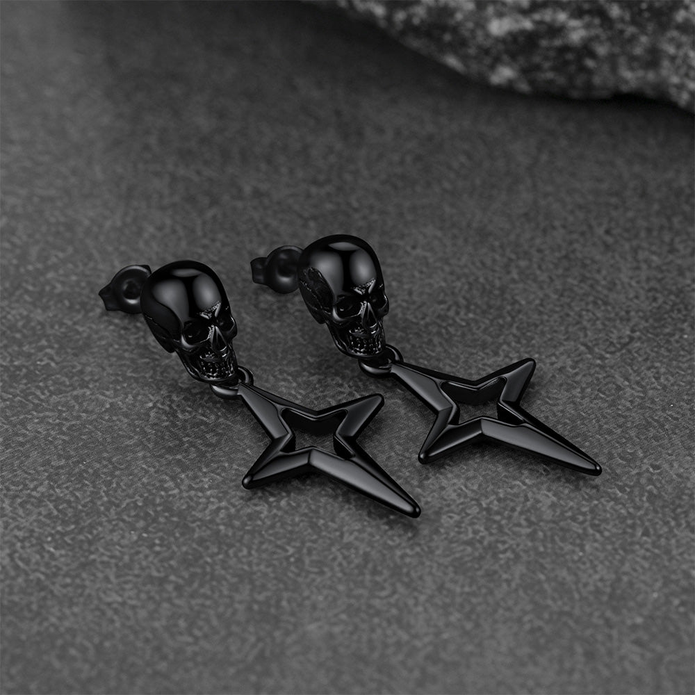 Flash Sale Skull Dangle Stud Earrings with Cross Star For Men