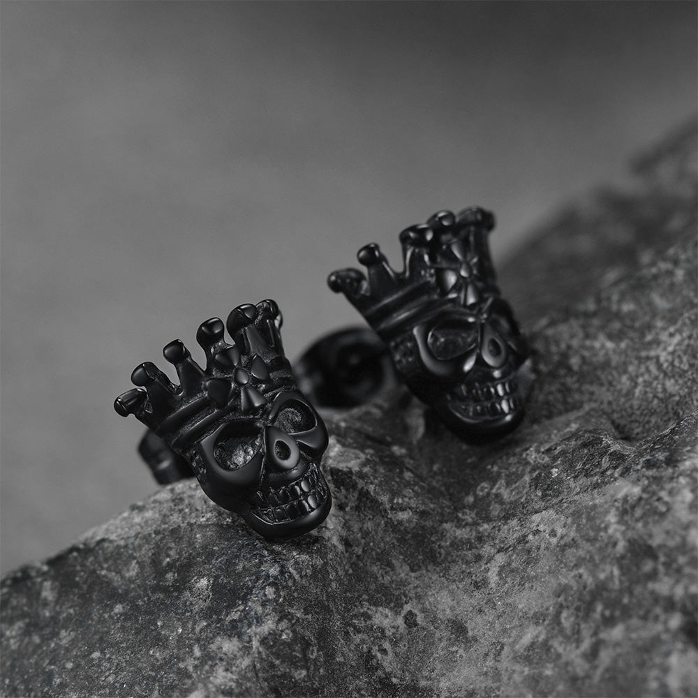 Punk Crown Skull Stud Earrings for Men Halloween Gift