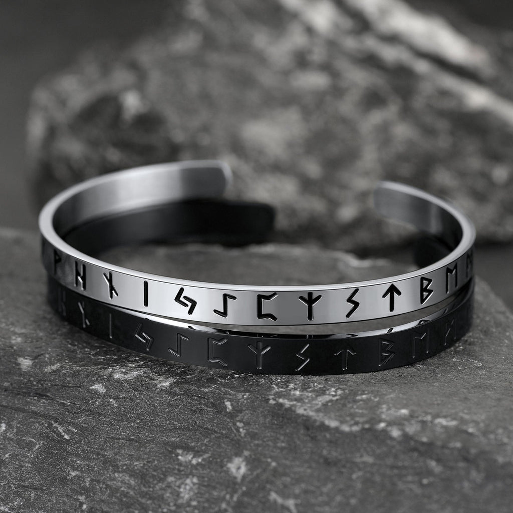 Norse Viking Runes Bangle Cuff Bracelet For Men