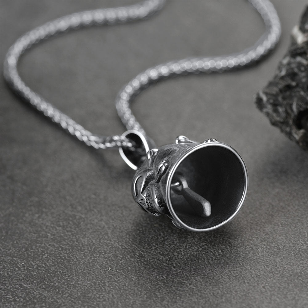 Biker Skull Bell Pendant Necklace Gift For Motorcycle