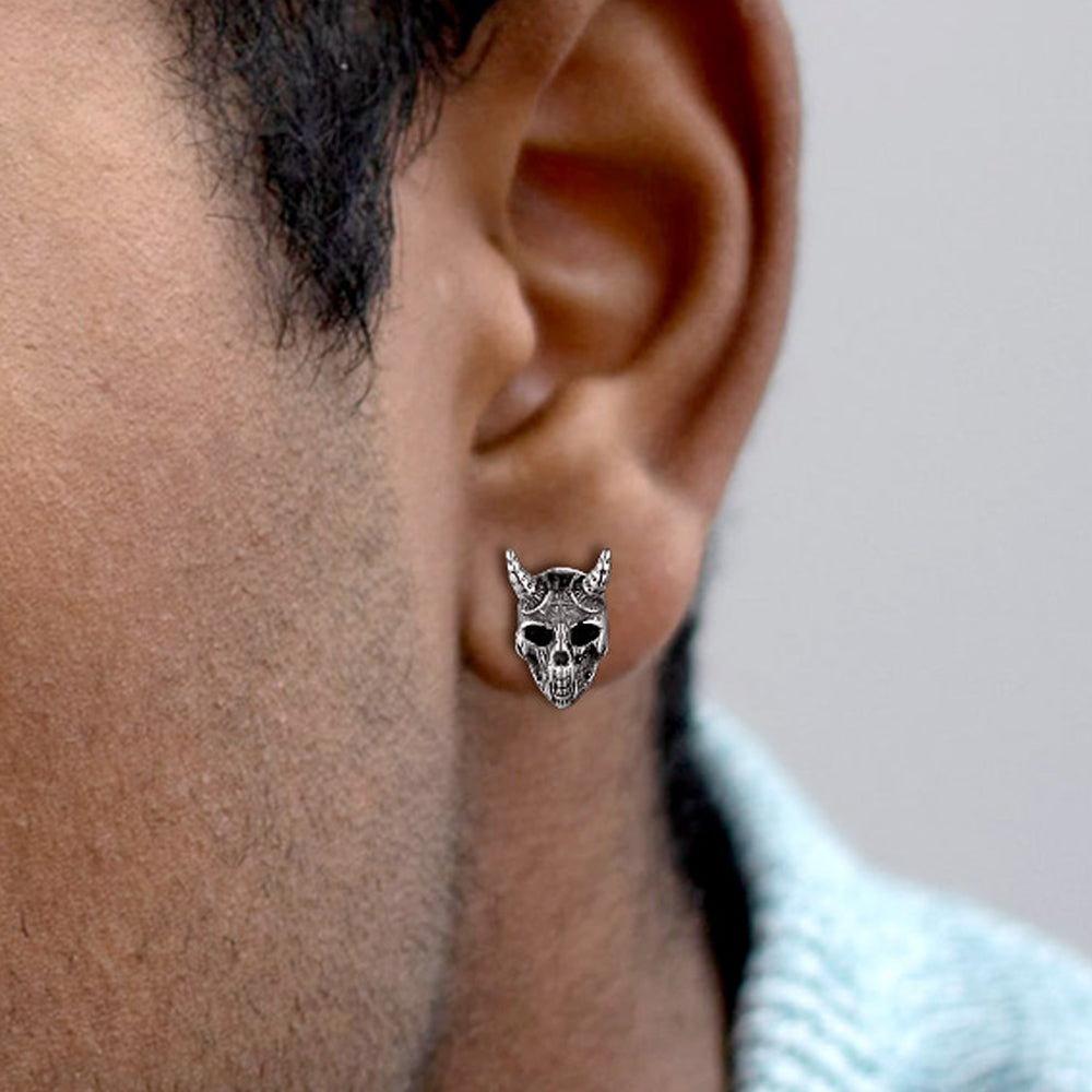 Satanic Goat Skull Stud Earrings For Men