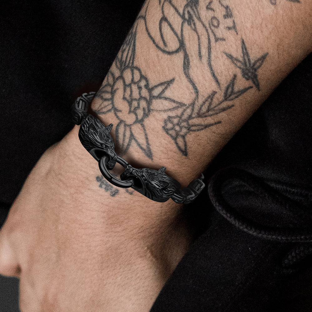 Viking Wolf Head Chain Bracelet Cuff Bangle Gift for Men