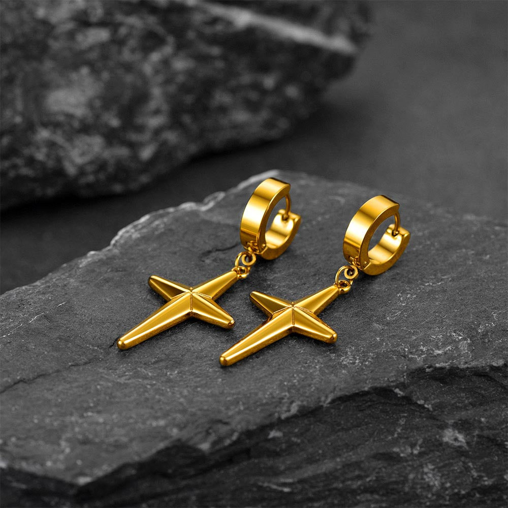 Flash Sale Star Cross Dangle Hoop Earrings For Men