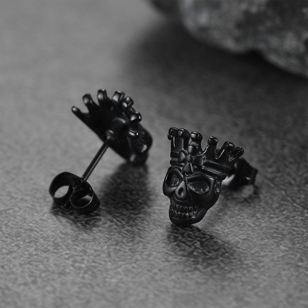 Punk Crown Skull Stud Earrings for Men Halloween Gift