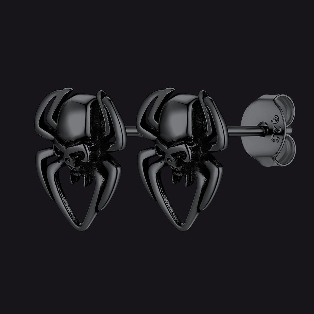 Spider Skull Stud Earrings in Sterling Silver Halloween Gift