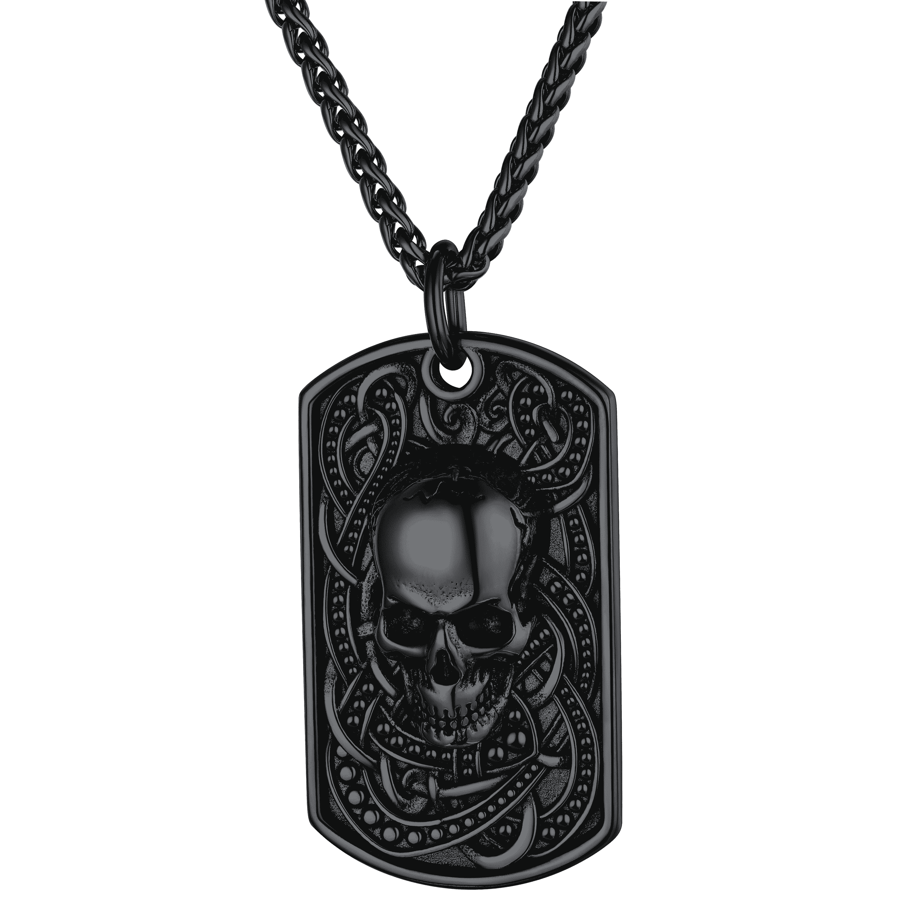 Gothic Skull Dog Tag Pendant Necklace For Men