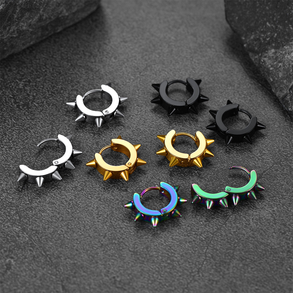 Punk Spike Rivet Huggie Hoop Earrings For Men Women