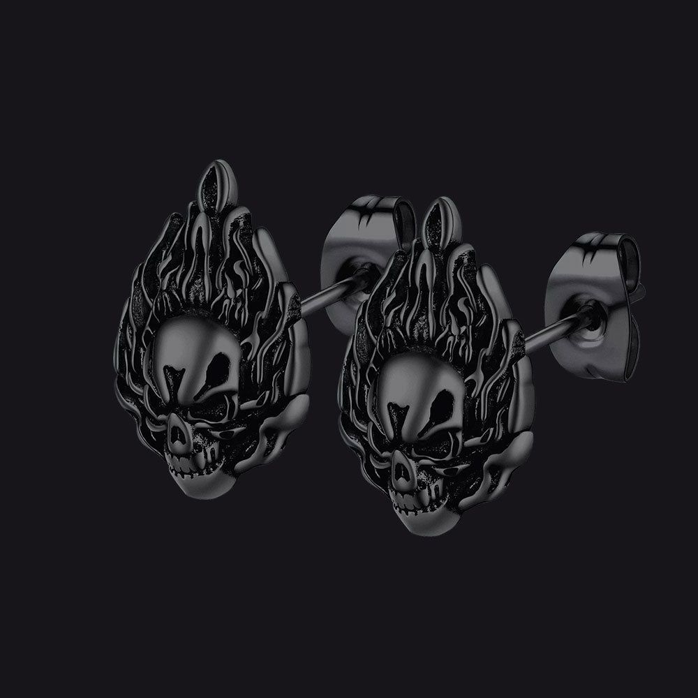 Flame Skull Stud Earrings For Men