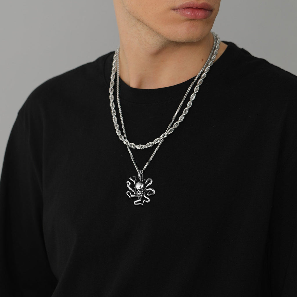 Gothic Octopus Skull Necklace For Men