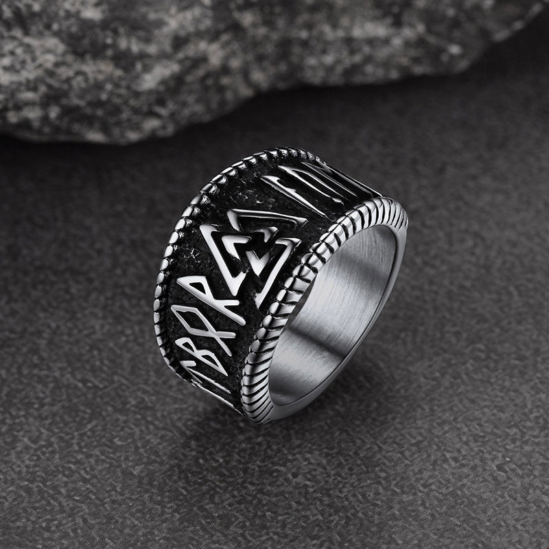 Norse Viking Valknut Ring with Rune for Men