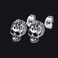 Gothic Flaming Skull Stud Earrings For Men