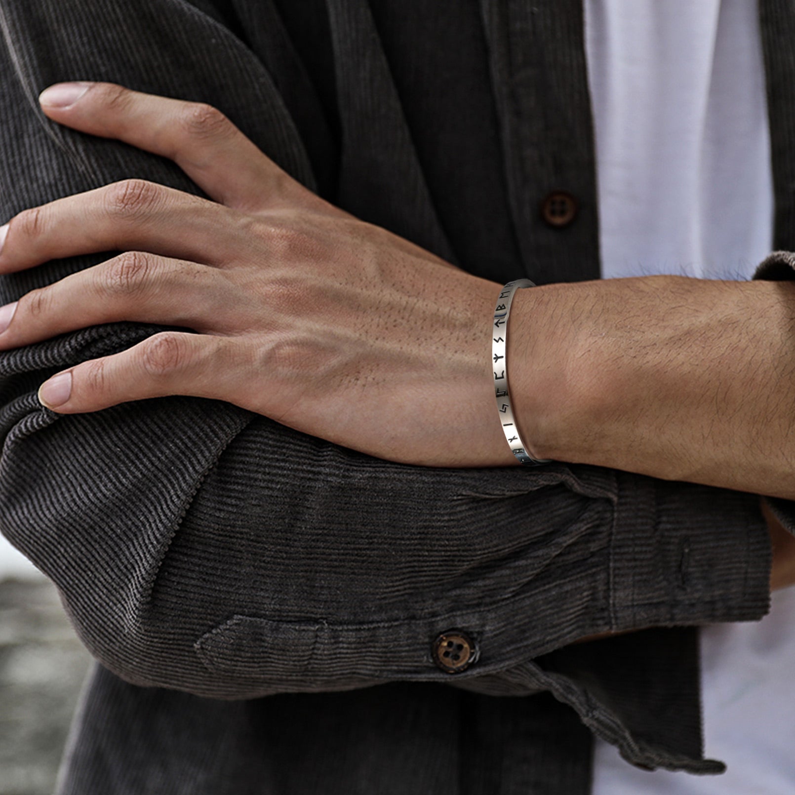 Norse Viking Runes Bangle Cuff Bracelet For Men