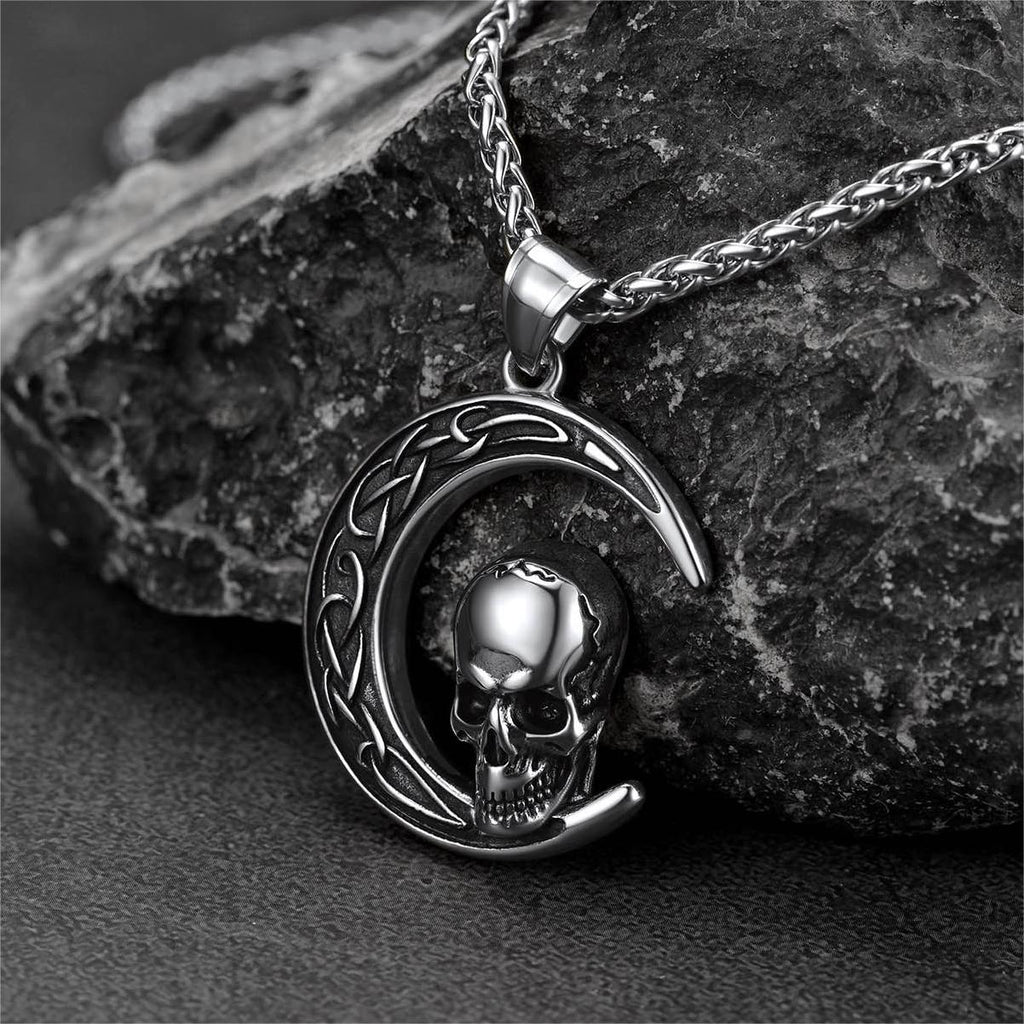 Flash Sale Celtic Crescent Moon Skull Necklace For Men
