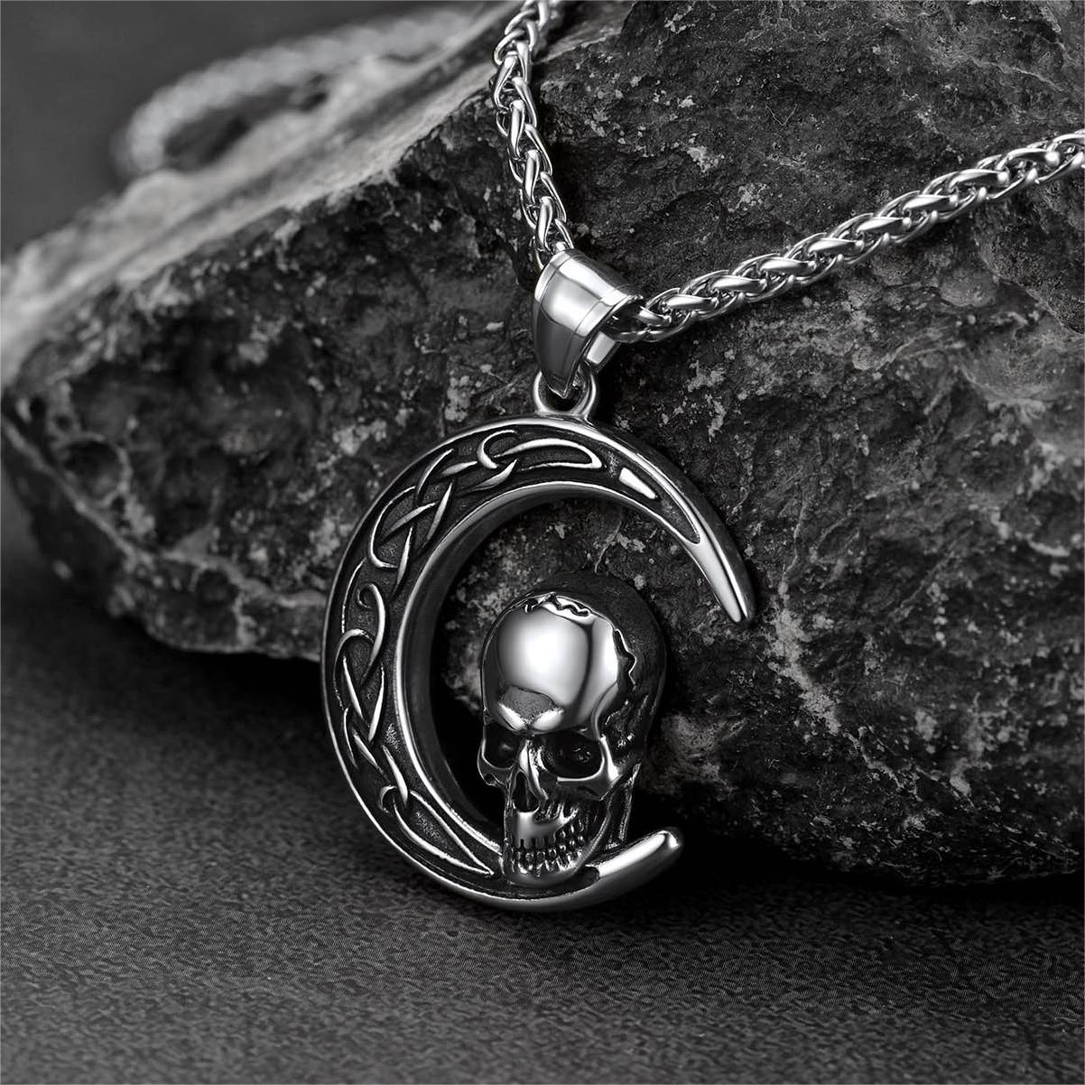 Flash Sale Celtic Crescent Moon Skull Necklace For Men