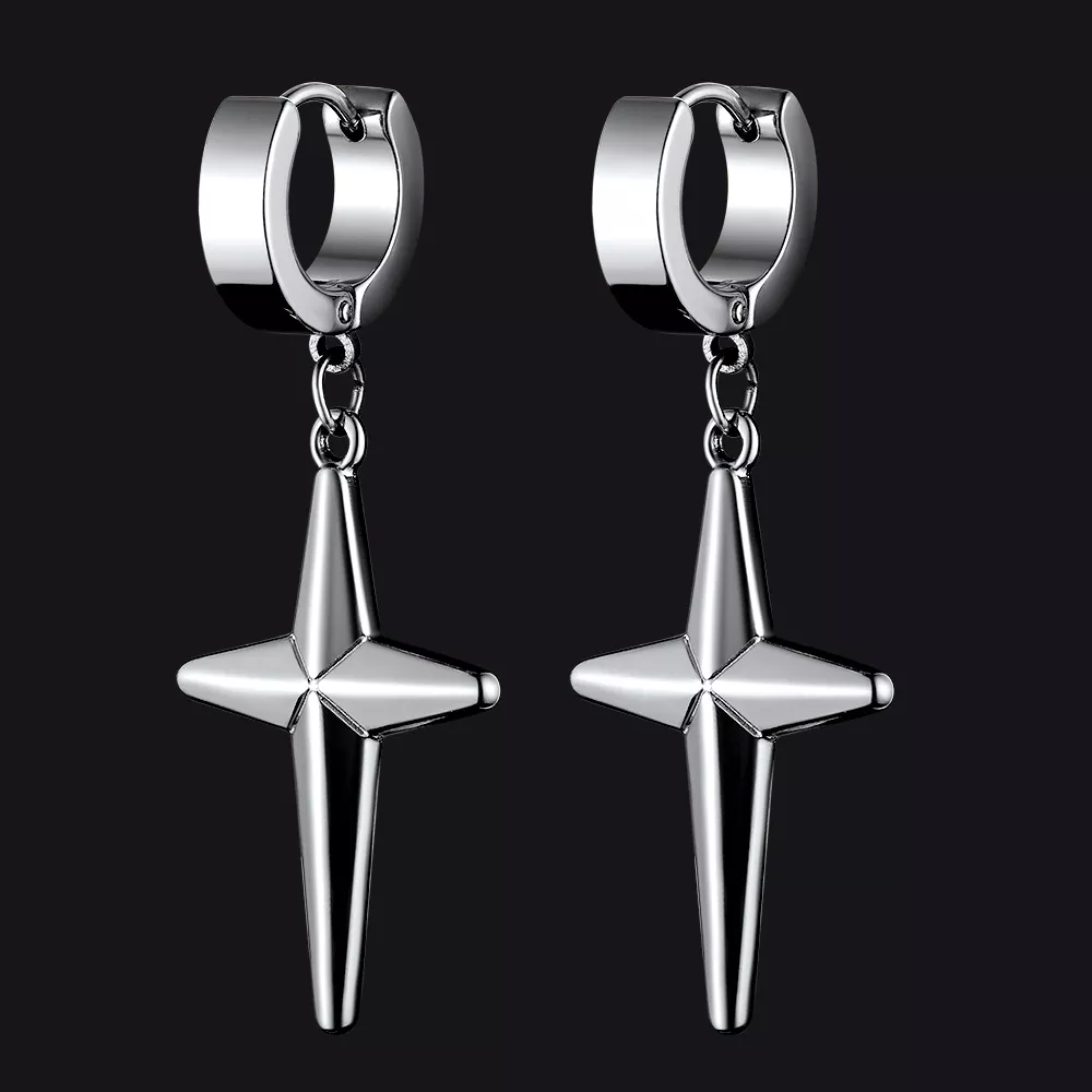 Flash Sale Star Cross Dangle Hoop Earrings For Men