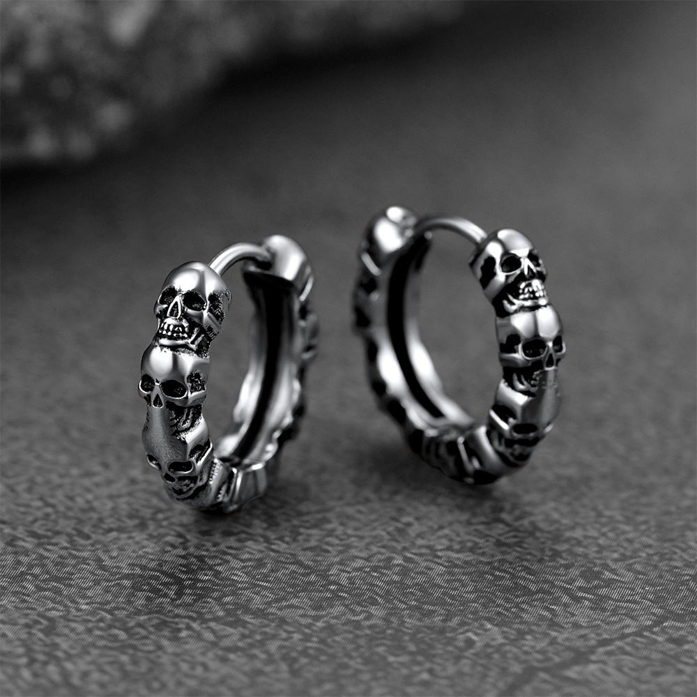 Gothic Skull Huggie Hoop Earrings For Men Women