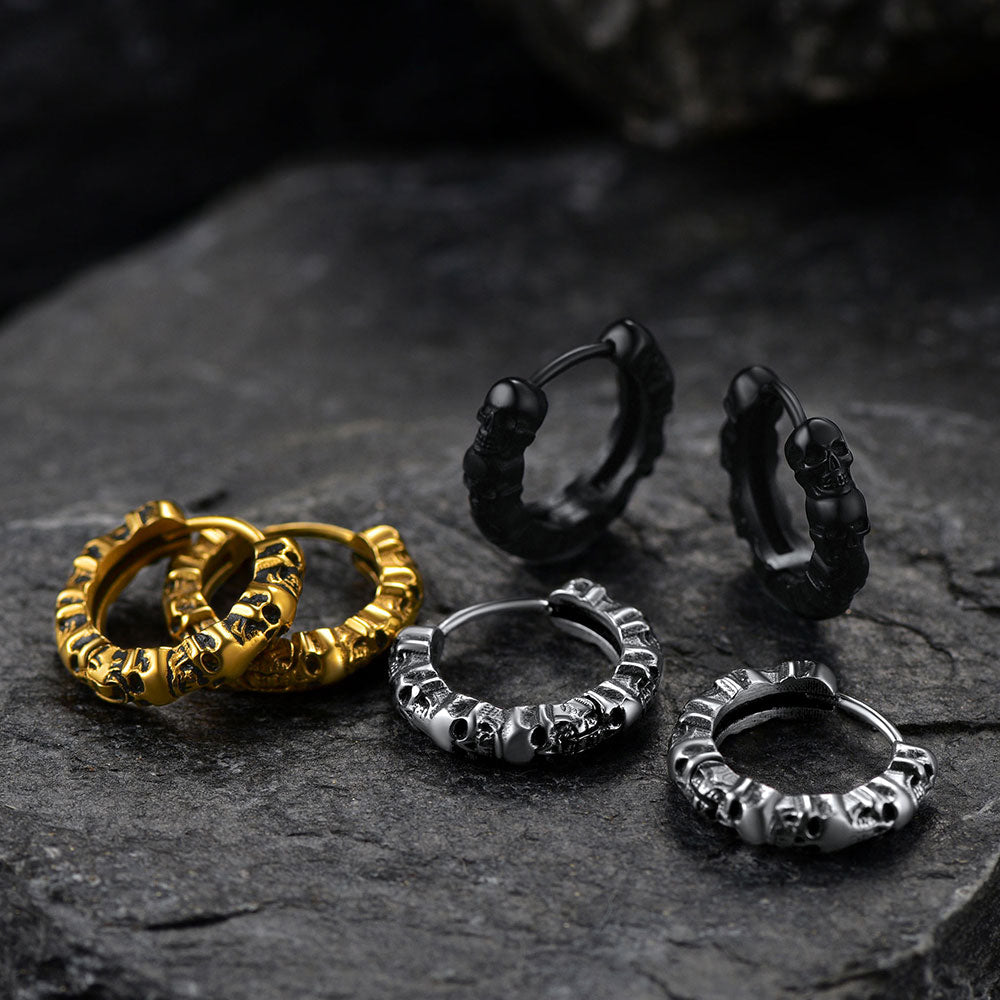 Gothic Skull Huggie Hoop Earrings For Men Women