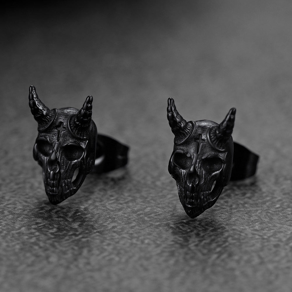 Satanic Goat Skull Stud Earrings For Men
