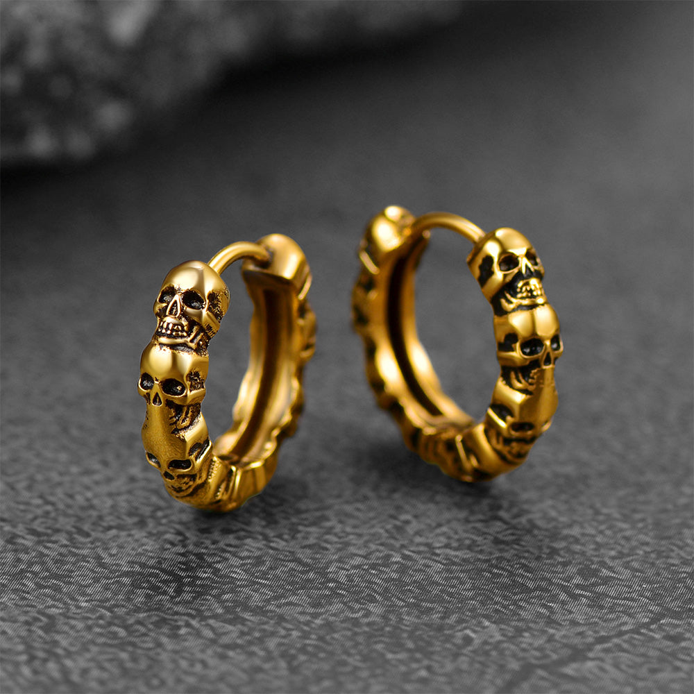 Gothic Skull Huggie Hoop Earrings For Men Women