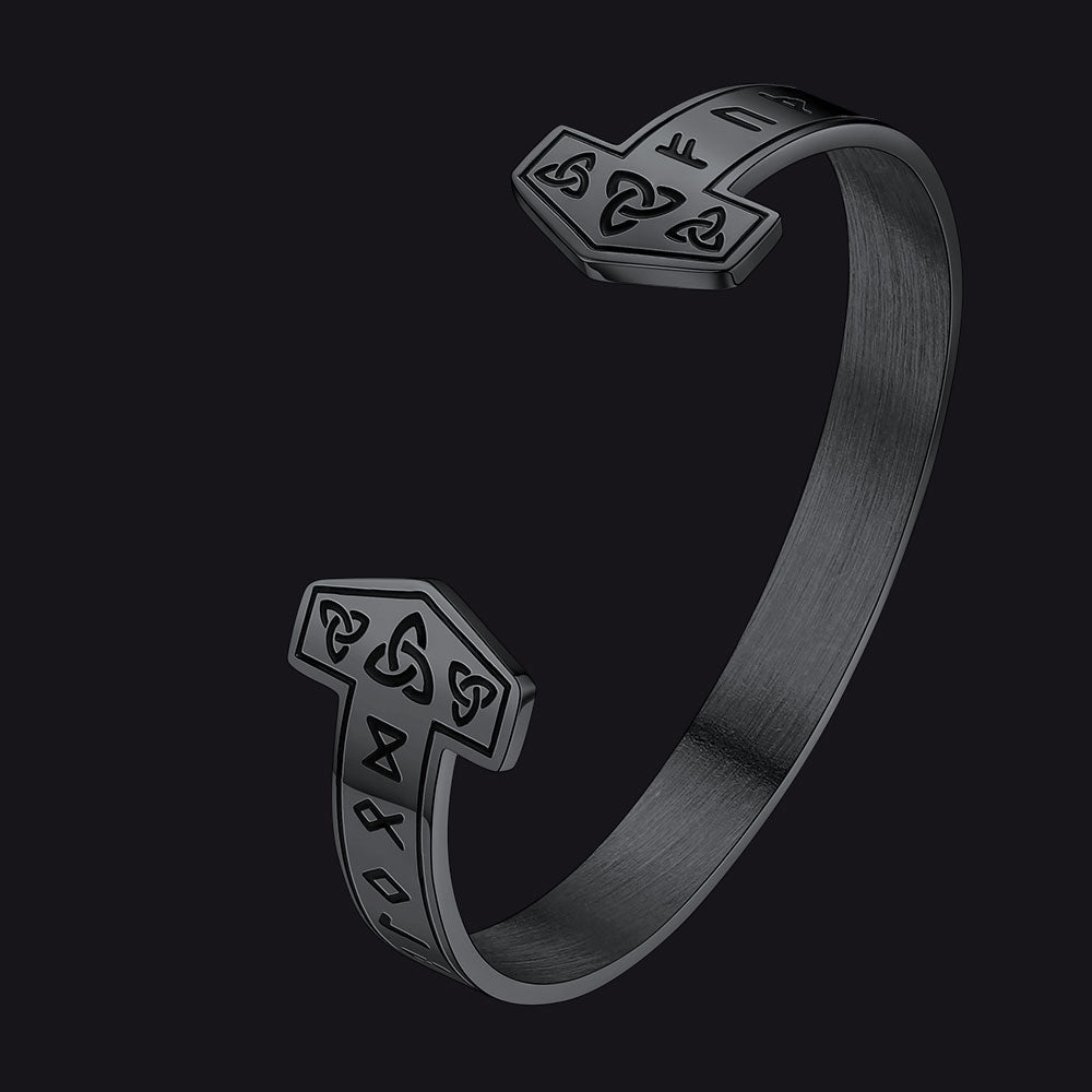FaithHeart Viking Futhark Runes Cuff Bracelet For Men