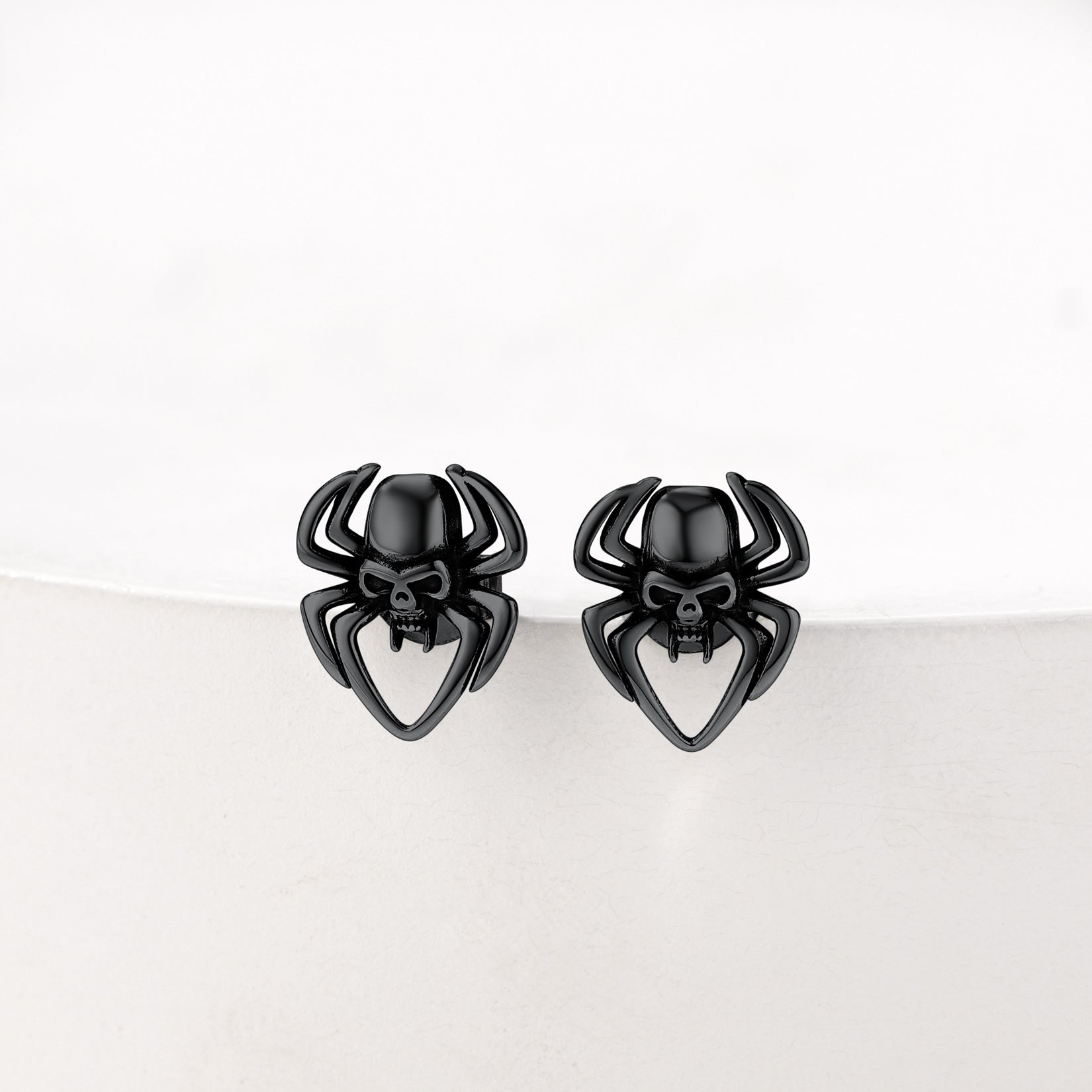 Spider Skull Stud Earrings in Sterling Silver Halloween Gift