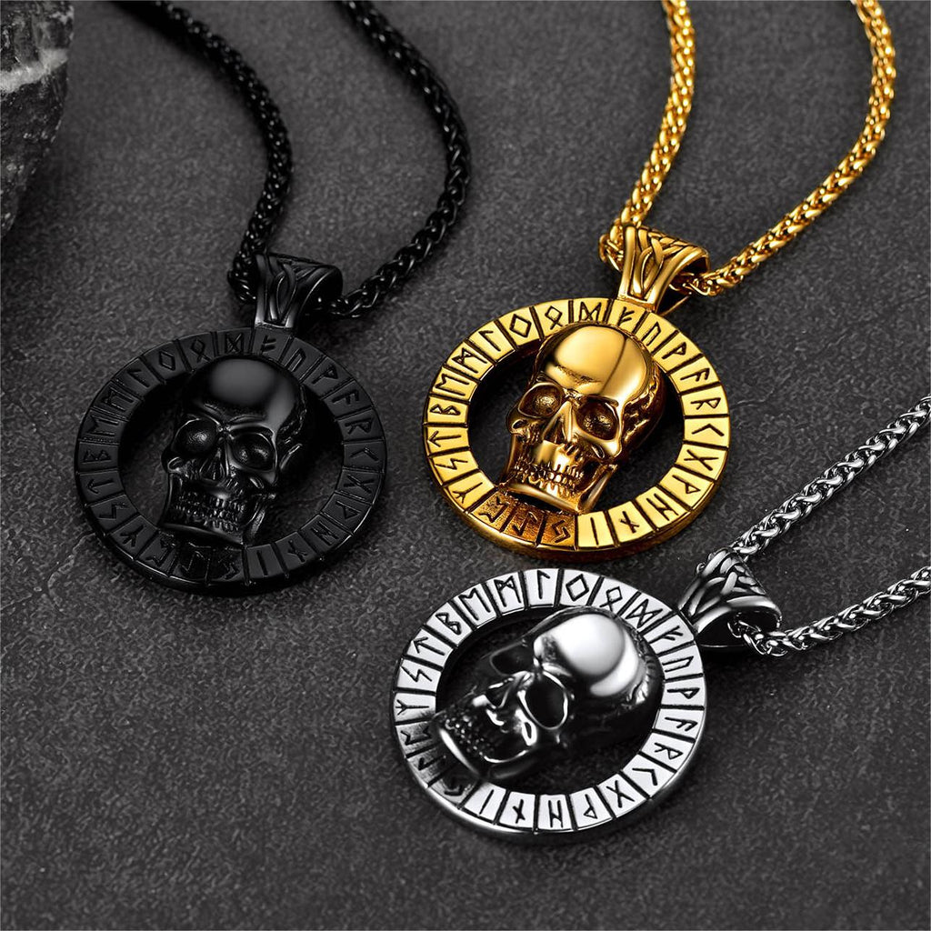 Flash Sale Viking Runes Skull Necklace For Men