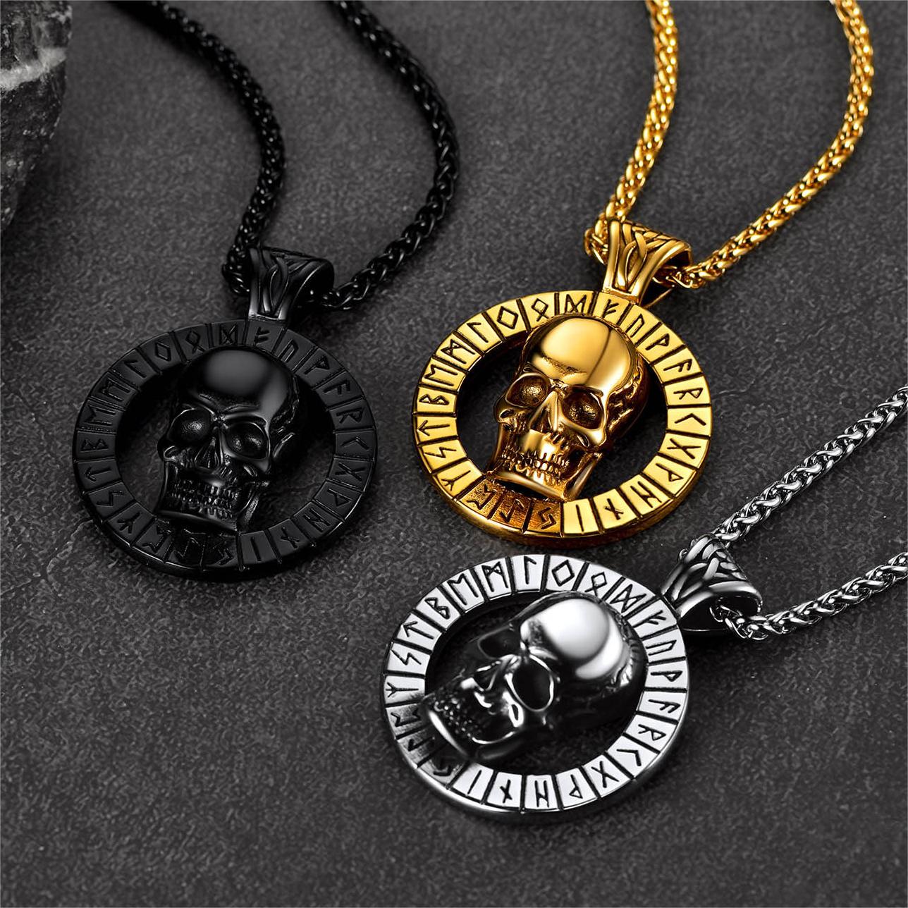 Flash Sale Viking Runes Skull Necklace For Men