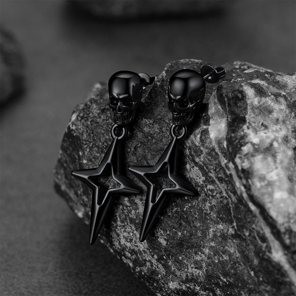 Flash Sale Skull Dangle Stud Earrings with Cross Star For Men