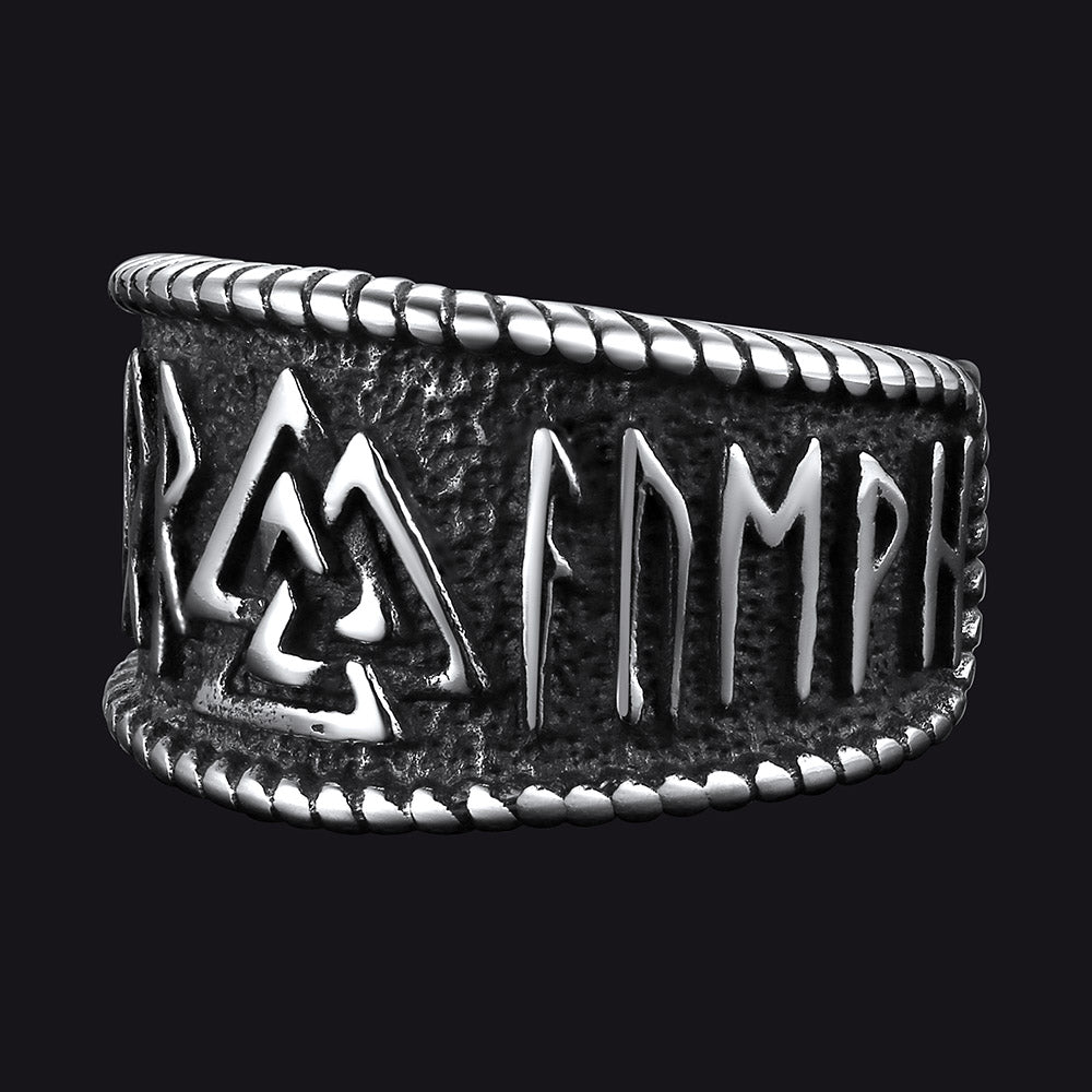 Norse Viking Valknut Ring with Rune for Men
