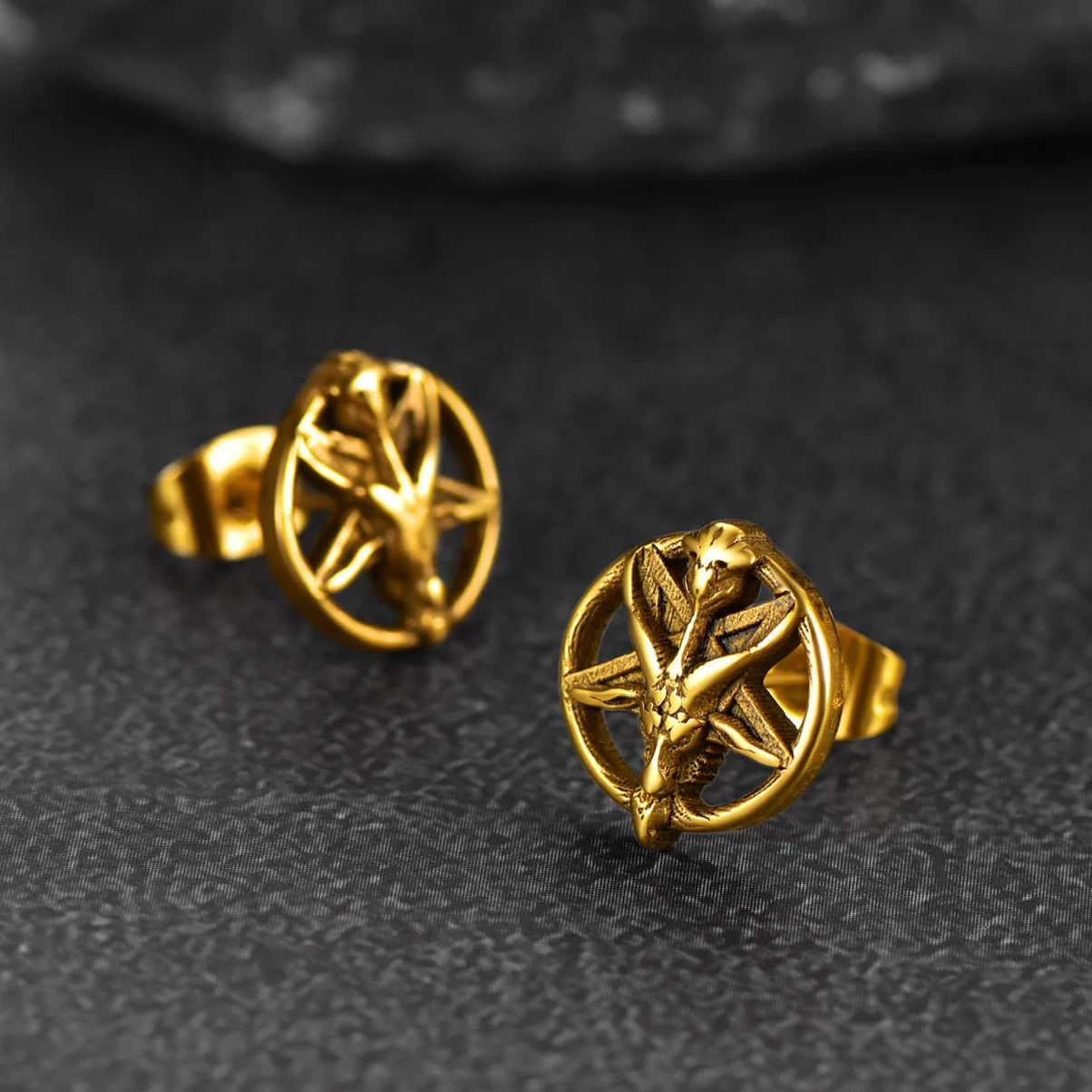 Satanic Baphomet Goat Stud Earrings for Men
