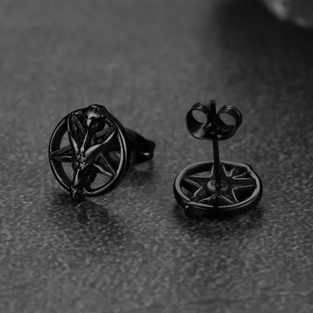 Satanic Baphomet Goat Stud Earrings for Men