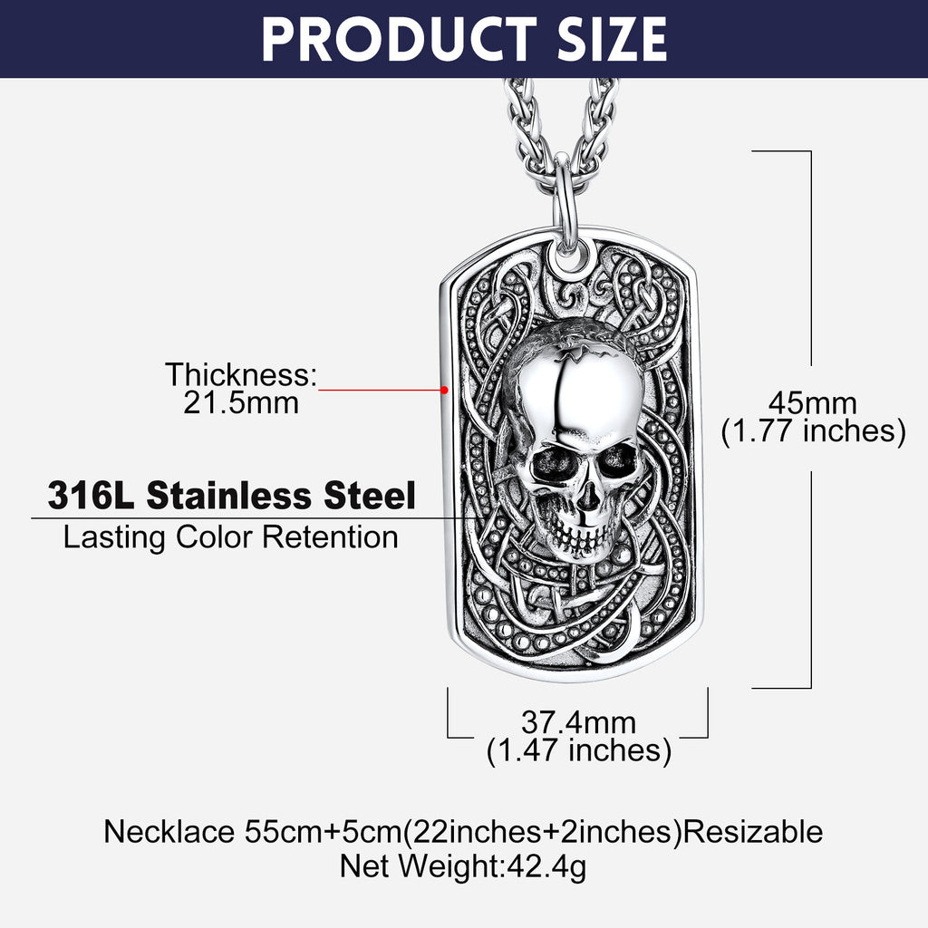 Gothic Skull Dog Tag Pendant Necklace For Men