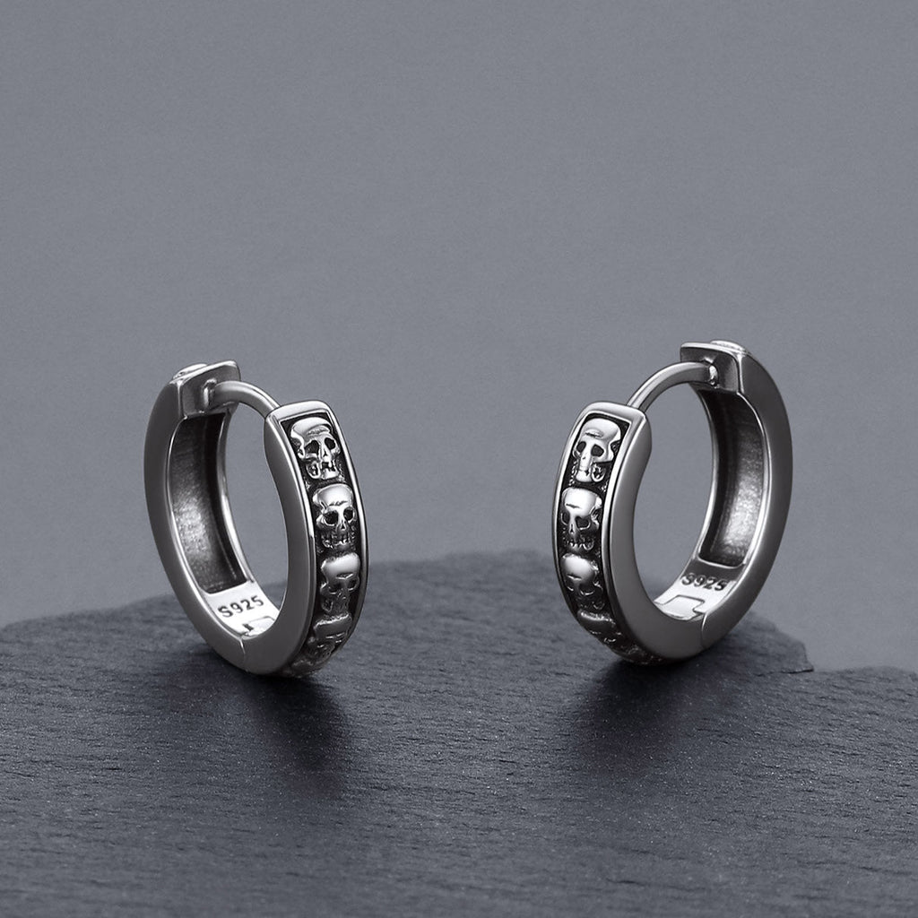 Gothic Skull Huggie Hoop Earrings For Men Women