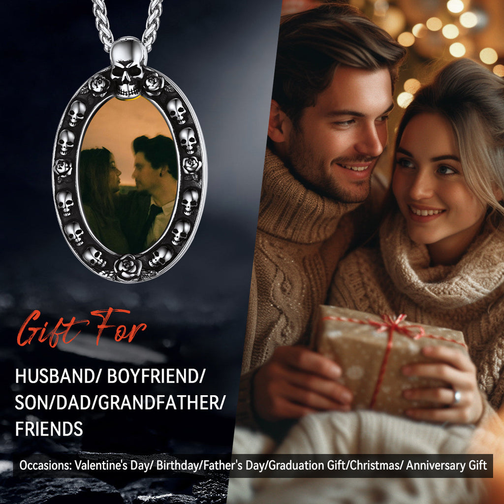 Personalized Photo Pendant Necklace with Skull for Men Women
